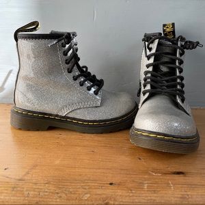 Doc Marten silver glitter boots. Kids